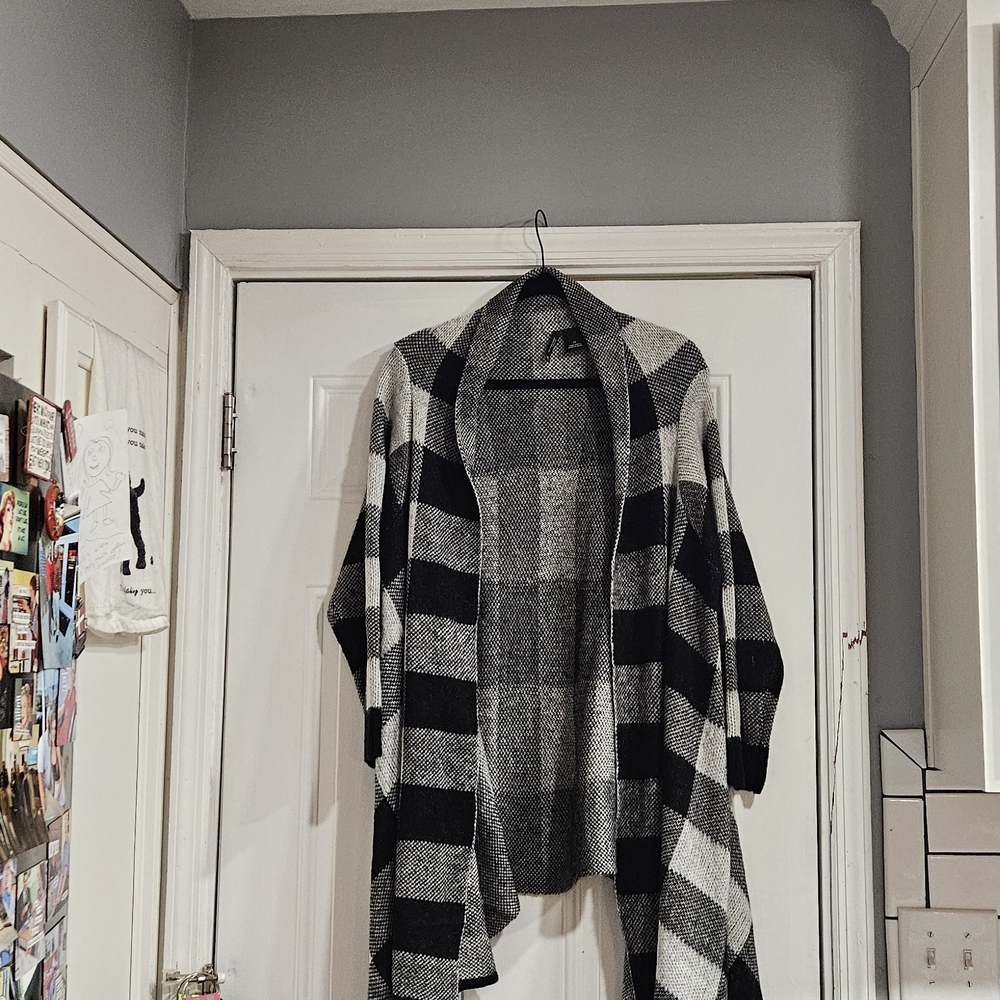 New Directions Black and Gray Striped Cardigan